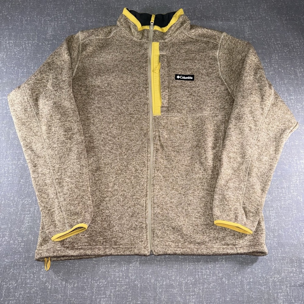 Columbia Jacket Mens XL Beige Fleece Full Zip Stand Collar Outdoor Pockets